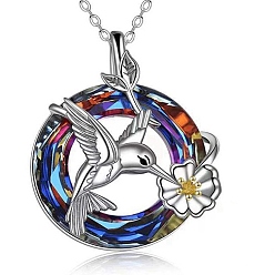 Colorful Bird with Flower Alloy Enamel Pendant Necklace, with Stainless Steel Cable Chains, Colorful, 17.72 inch(45cm)