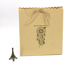 Wheat Rectangle Paper Gift Bags, Packaging Pouches with Woven Web/Net with Feather, Wheat, 6x24x28cm