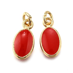 Красный Латунь эмаль прелести, с целью перехода в кольце, овальный шарм, стойки покрытие, без кадмия и без свинца, долговечный, золотые, красные, 12x6x2 мм, отверстие : 2.6 мм