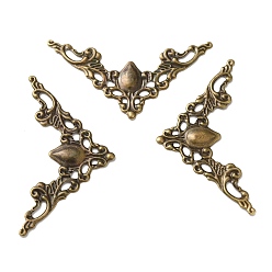 Antique Bronze Iron Filigree Joiners, Etched Metal Embellishments, Corner Shape with Flower, Antique Bronze, 31x56.5x1.5mm