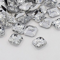 Crystal Acrylic Rhinestone Buttons, 2-Hole, Faceted, Octagon, Crystal, 11x11x4mm, Hole: 1mm