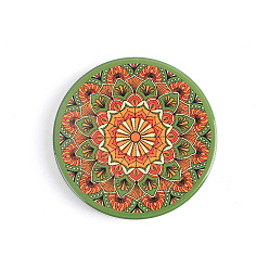 Green Porcelain Cup Mats, Flat Round Shape Mandala Pattern Coaster, Green, 90mm