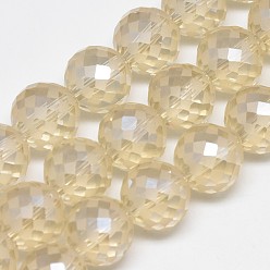 Blanched Almond Electroplate Glass Beads Strands, Rainbow Plated, Frosted, Faceted, Round, Blanched Almond, 12mm, Hole: 1.5mm, about 50pcs/strand, 22.05 inch