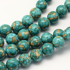 Medium Turquoise Dyed Synthetic Turquoise Round Bead Strands, Medium Turquoise, 14~15mm, Hole: 1~2mm, about 29pcs/strand, 15.4 inch~16.5 inch