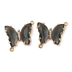 Gray Brass Pave Faceted Glass Connector Charms, Golden Tone Butterfly Links, Gray, 20x22x5mm, Hole: 1.2mm