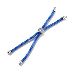 Синий Серебряные браслеты из витого нейлонового шнура, Изготовление браслета из звеньев для подвески-коннектора, с долговечным платиновым латунным наконечником шнура и сплавом «древо жизни», синие, 8-3/4~8-7/8 дюйм (22.2~22.6 см), отверстие : 2 мм