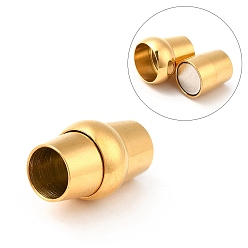 Golden 304 Stainless Steel Magnetic Clasps with Glue-in Ends, Ion Plating (IP), Barrel, Golden, 15x8~10mm, Hole: 5~6mm
