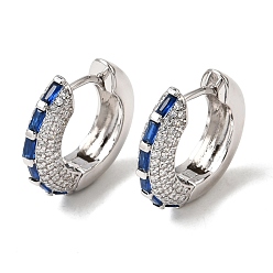 Bleu Micro cuivres ouvrent zircons boucles d'oreilles, sans plomb et sans cadmium, crémaillère plaquage, plaqué longue durée, platine, bleu, 17.5~18x4.5mm