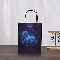 Leo Luminous 12 Zodiac Signs Kraft Paper Bags, with Handles, Gift Bags, Black, Leo, 11.1x6.4x14.3cm