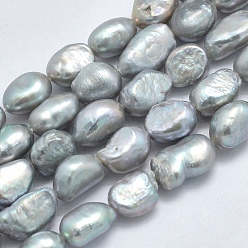 Dark Gray Natural Cultured Freshwater Pearl Beads Strands, Dyed, Oval, Dark Gray, 8~10.5x6~8mm, Hole: 0.8mm, about 39pcs/strand, 13.58 inch