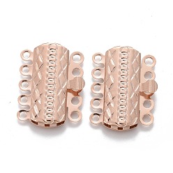 Rose Gold 304 Stainless Steel Box Clasps, Multi-Strand Clasps, 5-Strands, 10-Holes, Rectangle with Flower, Rose Gold, 19.5x15x3mm, Hole: 1.4mm