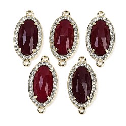 Белый Нефрит Окрашенный натуральный белый нефрит овальные граненые звенья, латунь с покрытием из латуни, микро-паве, прозрачные подвески из кубического циркония, золотые, темно-красный, 24.5x12x4.5 мм, отверстие : 1.5 мм
