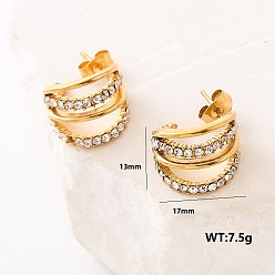 Золотой Многослойные серьги-гвоздики в форме буквы С из нержавеющей стали, золотые, 17x13 мм