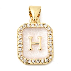Letter H Латунные микропаве прозрачные подвески с фианитом, с эмалью, без кадмия и без свинца, долговечный, стойки покрытие, реальный 18 k позолоченный, Письмо ч, 16.5x12x2 мм, отверстие : 4x3 мм