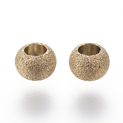 Golden Ion Plating(IP) 304 Stainless Steel Textured Spacer Beads, Round, Golden, 3x2mm, Hole: 1.5mm