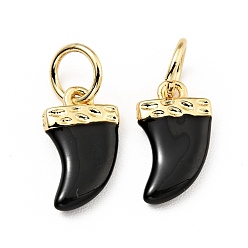 Black Brass Enamel Charms, with Jump Rings, Cadmium Free & Lead Free, Real 18K Gold Plated, Scabbard/Tusk Shape, Black, 14.5mm, Hole: 3.3mm