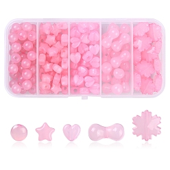 Pearl Pink 5 Styles Imitation Jelly Acrylic Beads, Star & Round & Snowflake & Heart & Bone Shapes, Pearl Pink, 8~15x8~17.5x5.5~8.5mm, Hole: 1.6~2.5mm, about 149pcs/box