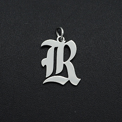 Letter R 304 Stainless Steel Pendants, with Jump Ring, Old English, Letter, Laser Cut, Stainless Steel Color, Letter.R, 16x13x1mm, Hole: 3mm