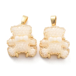 Снежный Кулон с дружескими смолами, Подвески в виде медведей с отделкой стойки, фурнитура из латуни с покрытием из настоящего золота 18k, долговечный, без кадмия и без свинца, снег, 17.5x14.5x8.5 мм, отверстие : 2.5x5 мм