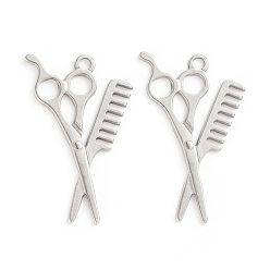 Stainless Steel Color 304 Stainless Steel Pendants, Hair Scissor, Stainless Steel Color, 33.5x22x1mm, Hole: 2.5mm