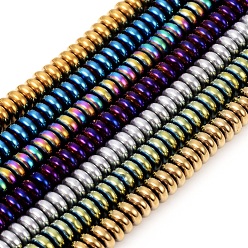 Mixed Color Vacuum Plating Non-magnetic Synthetic Hematite Beads Strands, Flat Round/Disc, Mixed Color, 6x2.5mm, Hole: 1mm, about 159pcs/Strand, 16.34 inch(41.5cm)