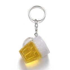 Yellow Acrylic Draft Beer Keychain, with Platinum Plated Alloy Split Key Rings, Yellow, 88mm