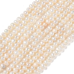 Beige Brins de perles de culture d'eau douce naturelles, Note 3 un, pomme de terre, beige, 2.8~3.2mm, Trou: 0.2mm, Environ 111~112 pcs/chapelet, 14.29~14.37'' (36.3~36.5 cm)