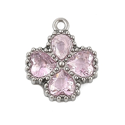 Розовый 304 из нержавеющей стали горный хрусталь подвески, цвет нержавеющей стали, клевер, светло-розовый, 13.5x11.5x3 мм, отверстие : 1.2 мм