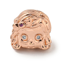 Roségold Messing Micro Pave klare Zirkonia Perlen, Mädchen Kopf, Roségold, 10.5x11x9 mm, Bohrung: 1.8 mm