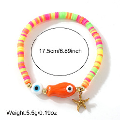 Разноцветный Фарфоровый браслет с подвесками в виде рыбок и морских звезд, Браслет из полимерной глины, украшенный бусинами, красочный, 6.89 дюйм (17.5 см)