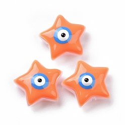Orange Foncé Perles d'émail, avec abs en plastique imitation perle, étoile avec un mauvais œil, orange foncé, 14x14x6mm, Trou: 1mm