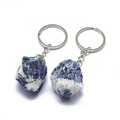 Sodalite Natural Sodalite Keychain, with Iron Chains and Alloy Key Rings, Nuggets, 89~97mm