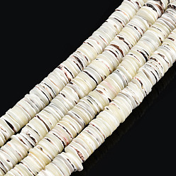 Trochus Shell Natural Trochus Shell Beads Strands, Heishi Beads, Flat Round/Disc, 10x2mm, Hole: 1.2mm, about 224~228pcs/strand, 14.96 inch~15.35 inch(38~39cm)