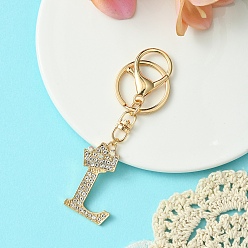 Letter L Брелок из золотого сплава со стразами, с застежкой из сплава и железными кольцами, Письмо L, 10 см, Кулон : 44 мм