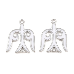 White Brass Enamel Connector Charms, Swallow Links, Real Platinum Plated, White, 23x17x2mm, Hole: 1.7mm