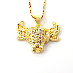 01 18k Gold Plated Bull Head Hip Hop Pendant Necklace with Retro and Luxurious Style