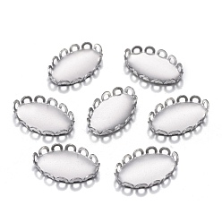 Stainless Steel Color 201 Stainless Steel Tray Settings, Lace Edge Bezel Cups, Oval, Stainless Steel Color, Tray: 12.5x7.5mm, 13x8x2mm,