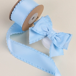 Light Sky Blue 10 Yards Polyester Ruffled Ribbons, for Bowknot, Clothing Ornament, Light Sky Blue, 1 inch(25mm)