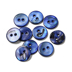 Синий Кнопки пресноводных оболочки, 2-луночное, плоско-круглые, синие, 15x1~2 мм, отверстие : 2 мм