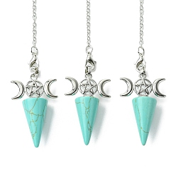 Синтетическая Бирюза Биолокационные маятники с синтетическим бирюзовым конусом, большие подвески, с тройным лунным реечным покрытием, фурнитура из латуни с платиновым покрытием, без кадмия и без свинца, 220~230 мм, отверстие : 1.5~2 мм