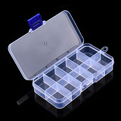 Clear Transparent Plastic Containers, with 10 Compartments, for DIY Art Craft, Nail Diamonds, Bead Storage, Rectangle, Clear, 12.8x6.9x2.2cm, Hole: 5.5mm, Compartments: 3x2.45cm
