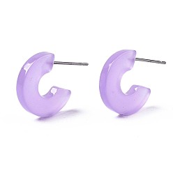 Medium Purple Transparent Cellulose Acetate(Resin) Half Hoop Earrings, Stud Earrings, with 304 Stainless Steel Pins, Letter C, Medium Purple, 16x3mm, Pin: 0.7mm