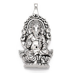Antique Silver Tibetan Style Alloy Big Pendants, Hindu Elephant God Lord Ganesh Statue, Cadmium Free & Nickel Free & Lead Free, Antique Silver, 61x32x7mm, Hole: 3.5mm, about 65pcs/1000g