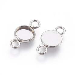 Stainless Steel Color 202 Stainless Steel Cabochon Connector Settings, Plain Edge Bezel Cups, with 304 Stainless Steel Loops, Flat Round, Stainless Steel Color, Tray: 6mm, 15.5x8x1.5mm, Hole: 2mm