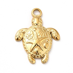 Chapado en Oro Real 18K Revestimiento iónico (ip) 201 colgantes de acero inoxidable, dijes de tortuga con estrella de mar, real 18 k chapado en oro, 23.5x18x3 mm, agujero: 2.5 mm