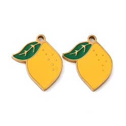 Лимон 304 подвески из нержавеющей стали, с эмалью, ионное покрытие (ip), фрукты, лимон, 13.6x10.5x1.5 мм