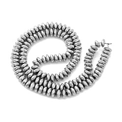 с Платиновым Покрытием Гальванизировать немагнитных синтетический гематит бисер пряди, граненые, рондель, класс А, с покрытием платиным, 6x3 мм, отверстие : 1 мм, около 130 шт / нитка, 16 дюйм