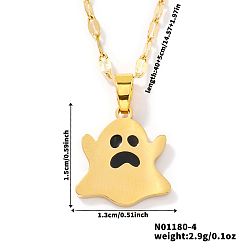 Черный Хэллоуин 304 эмалированные подвески из нержавеющей стали, с позолоченными цепочками для унисекс, призрак, чёрные, 15.75 дюйм (40 см)