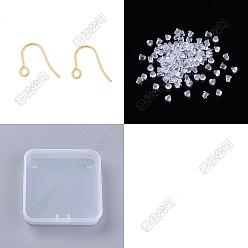 Plaqué 24K Or Véritable 100pcs 316 crochets de boucle d'oreille en acier inoxydable chirurgical, fil d'oreille, avec boucle horizontale, 100 pièces d'écrous d'oreille en plastique, réel 24 k plaqué or, 15x12x0.7mm, Jauge 21, Trou: 2mm