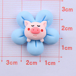 Pig Opaque Resin Cabochons, Flower with Animal Pattern, Pig Pattern, 24~26mm